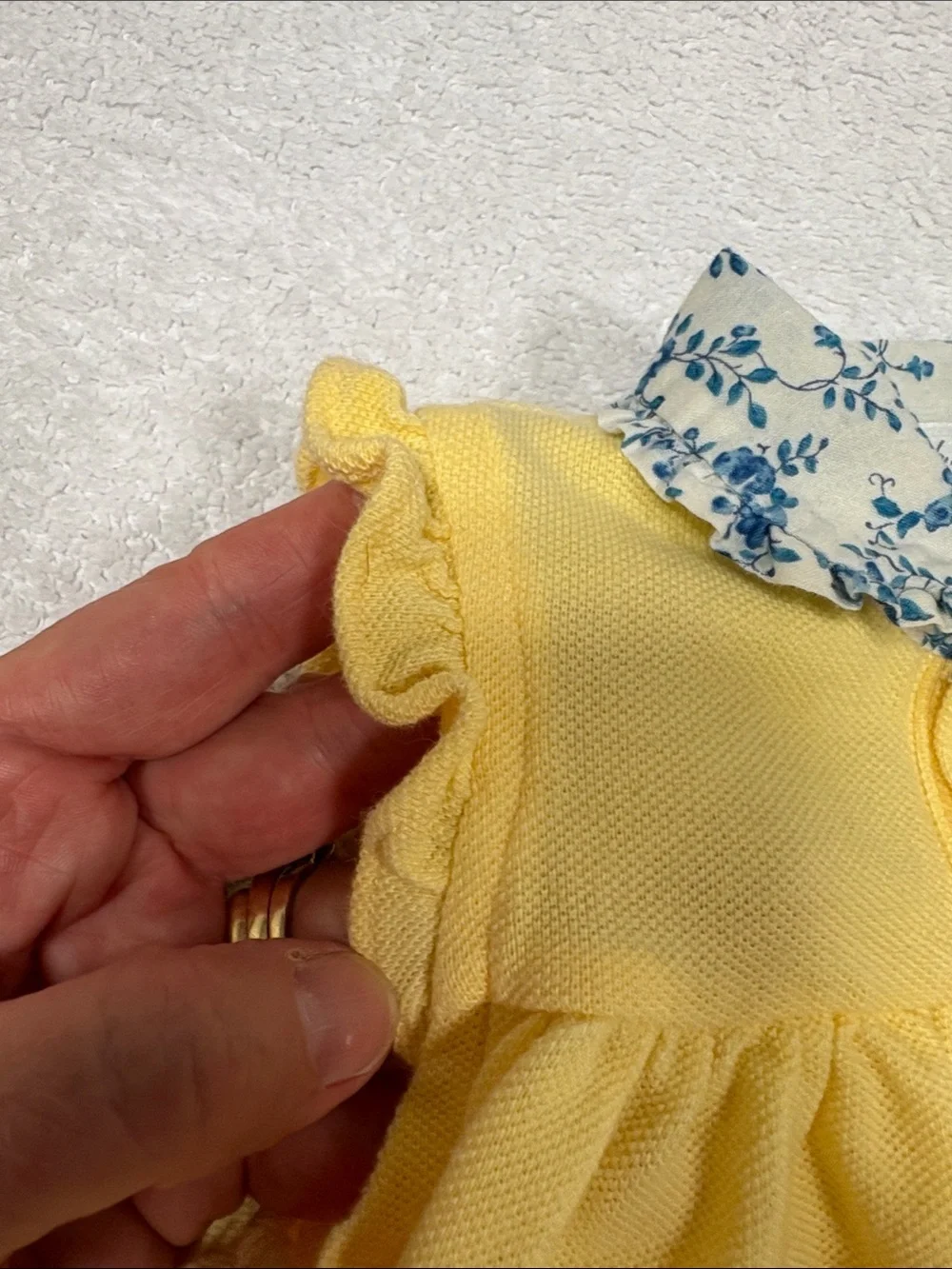 Ralph Lauren Yellow Baby Polo Romper with Floral Collar bubble 6m